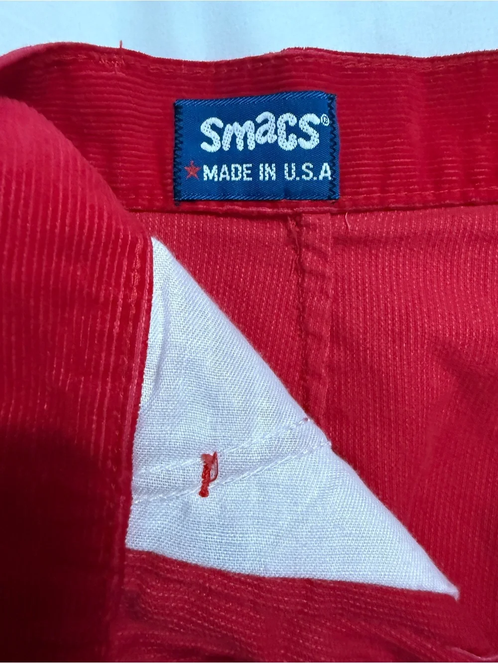 Vtg SMACS 80s High Waist Red Corduroy Pants 25x30 Tapered Mom Pant USA Raw Hem